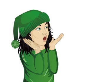 Vay canına. Kız şaşırttı ve eller wow gösterir. Vector.Portrait