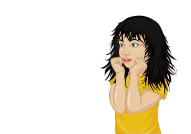 Vay canına. Kız şaşırttı ve eller wow gösterir. Vector.Portrait