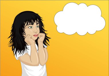 Vay canına. Kız şaşırttı ve eller wow gösterir. Vector.Portrait