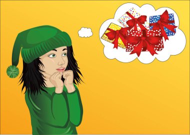 Vay canına. Kız şaşırttı ve eller wow gösterir. Vector.Portrait