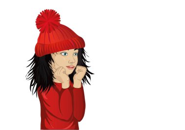 Vay canına. Kız şaşırttı ve eller wow gösterir. Vector.Portrait