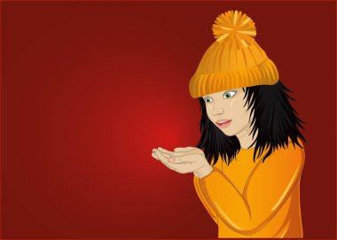 Vay canına! Bir şey onun elinde tutan şapkalı mutlu kız