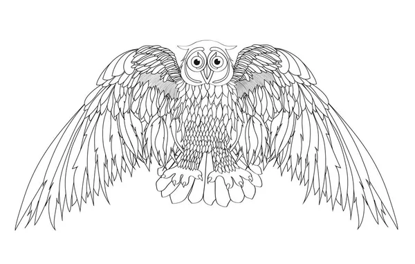 Graphic illustration of flying owl. Vector illustration. Black — Stock Vector