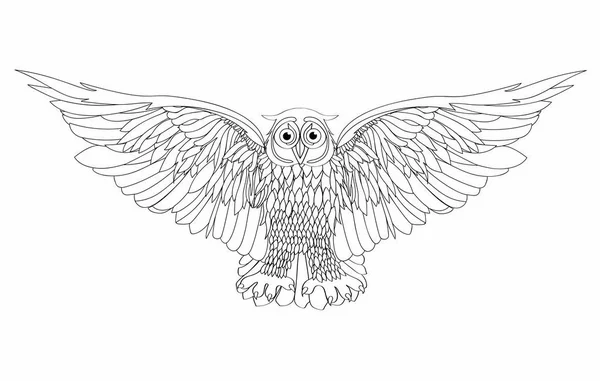 Graphic illustration of flying owl. Vector illustration. Black — Stock Vector