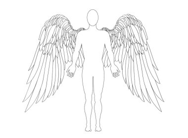 melek figürü. Vektör çizim. Siyah-beyaz grafik