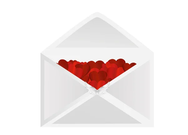 Ανοιχτός φάκελος ολοκληρωθεί κόκκινες καρδιές. Ημέρα του Αγίου Βαλεντίνου. Αγάπη μέσα — Διανυσματικό Αρχείο