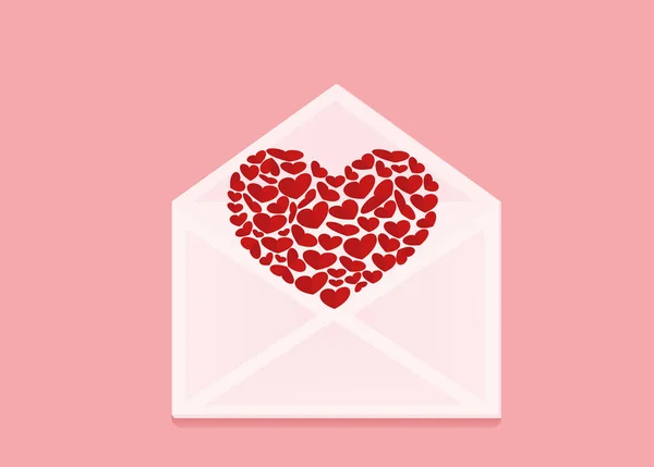 Offener Umschlag mit scheidendem roten Herz. Valentinstag. Liebe — Stockvektor