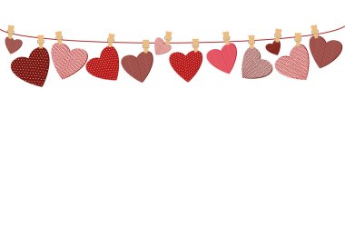Kırmızı kalpleri bir ip üzerinde asılı bir resim vardı. Sevgililer günü. 