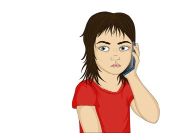 Tutarken telefonda konuşurken ciddi ve kızgın kız