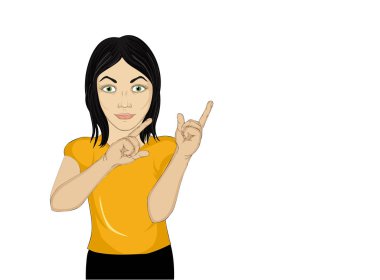 Mutlu kadın bir jest boş kopya alanı, iki eli ile gösterilen