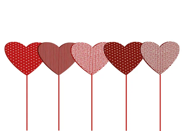 Corações vermelhos em uma vara com a imagem. Dia dos Namorados. Vetor — Vetor de Stock
