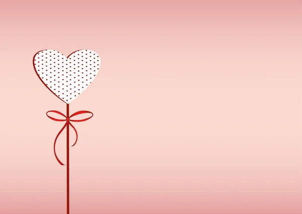 Rotes Herz auf einem Stock mit Schleife und Schleife. Valentinstag. Vektor — Stockvektor