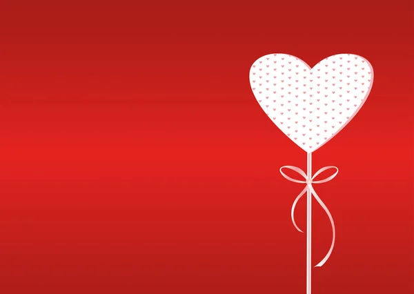 Rotes Herz auf einem Stock mit Schleife und Schleife. Valentinstag. Vektor — Stockvektor
