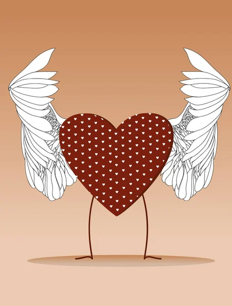Het ontwerp van een rood hart met vleugels aan zijn voeten. Vector. — Stockvector
