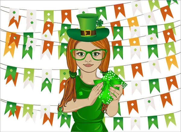 Klein meisje in klederdracht voor St. Patrick's Day. — Stockvector