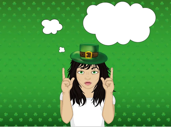 Enthousiaste meisje in de hoed voor St. Patrick's Day-vakantie. — Stockvector