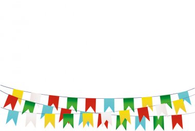 Balonlu bir ip üzerinde renkli yulaf ezmesi. Garland bayrakları. 