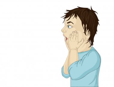 Profil çok sürpriz küçük bir çocuk. Yüz eller. Ağız açık