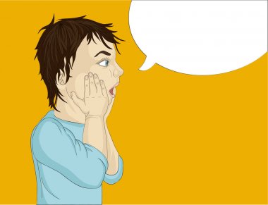 Profil çok sürpriz küçük bir çocuk. Yüz eller. Ağız açık