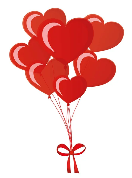 Balões em forma de coração enfaixado com fita e arco — Vetor de Stock