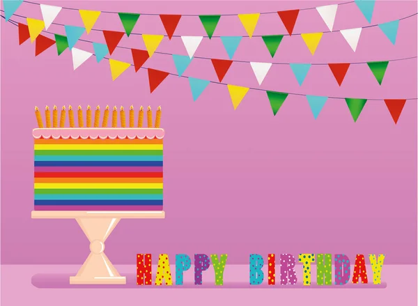 초 축제 여러 가지 빛깔과 무지개 빛깔의 큰 케이크 — 스톡 벡터