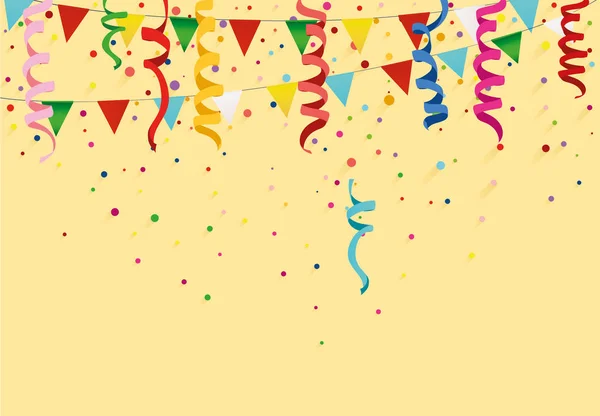 Renkli renkli konfeti ve bayrakların garland. Tatil doğum günü — Stok Vektör