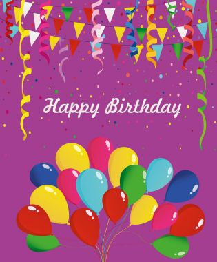 Renkli renkli konfeti ve garland bayrakları ve balon