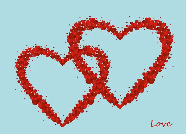 A composição de dois corações vermelhos. Dia dos Namorados. Cartão de saudação — Vetor de Stock