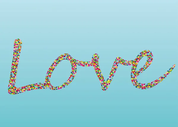 Красочные конфетти в слове любовь. Начертанные буквами. Открытка — стоковый вектор