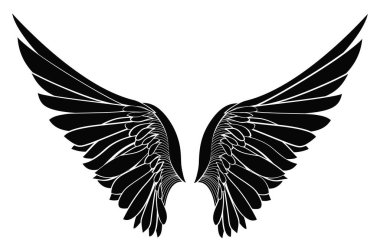 Kanatlar. Beyaz arka plan üzerinde vektör çizim. Siyah ve beyaz  