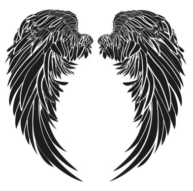 Kanatlar. Beyaz arka plan üzerinde vektör çizim. Siyah ve beyaz stili