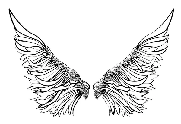Φτερά. Εικονογράφηση διάνυσμα σε άσπρο φόντο. Μαύρο και άσπρο στυλ — Διανυσματικό Αρχείο