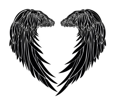 Kanatlar. Beyaz arka plan üzerinde vektör çizim. Siyah ve beyaz 