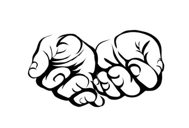 Jest açık avuç içi. İki el veren ya da alır. Kontur grafiği 