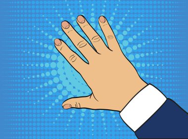 Sol arka. Vektör. Palm aşağı. Popart tarzı