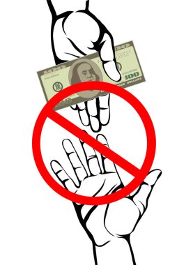 Yolsuzluk. El tutar para dolar. Vektör. Beyaz poster 