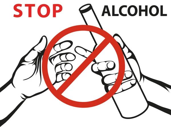 Zastavte alkohol. Muž nabízí drink, drží láhev — Stockový vektor