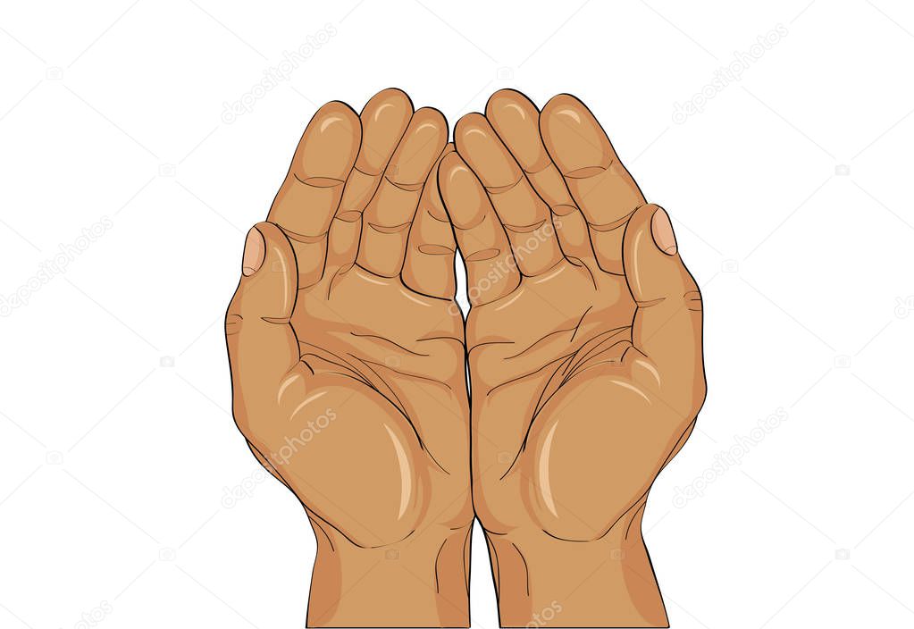 Gesture open palms. Hands gives or receives. Vector illustration