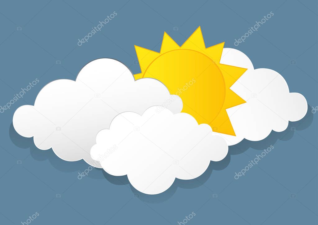 White clouds and sun. Vector. Free space for text or advertising