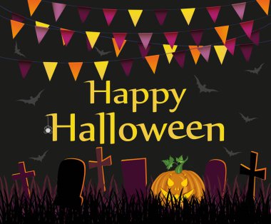 Çelenk ve kabaklar bayraklı Halloween Karnavalı. Vektör. 