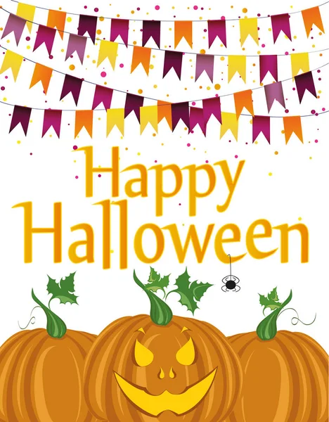 Çelenk ve kabaklar bayraklı Halloween Karnavalı. Vektör.