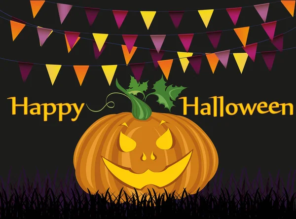 Çelenk ve kabaklar bayraklı Halloween Karnavalı. Vektör. 
