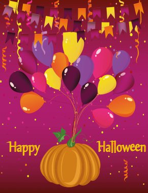 Cadılar Bayramı. Balonlar kabak uçar. Konfeti ve çelenk