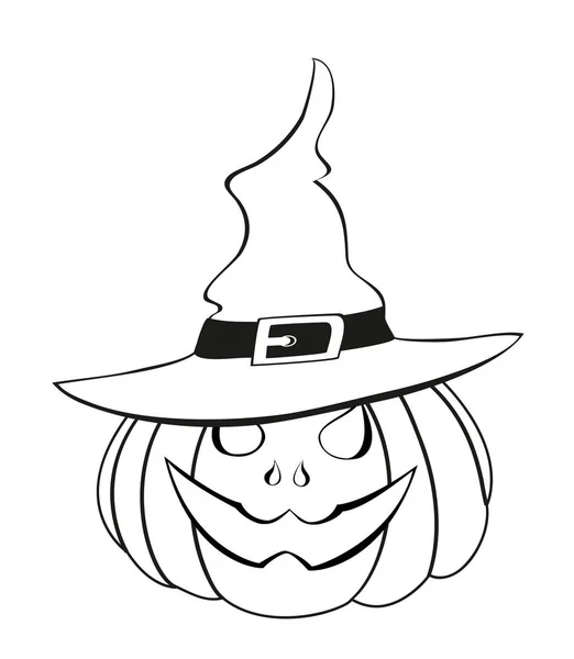 Calabaza de Halloween con sombrero de bruja. Contorno. Ilustración vectorial . — Vector de stock