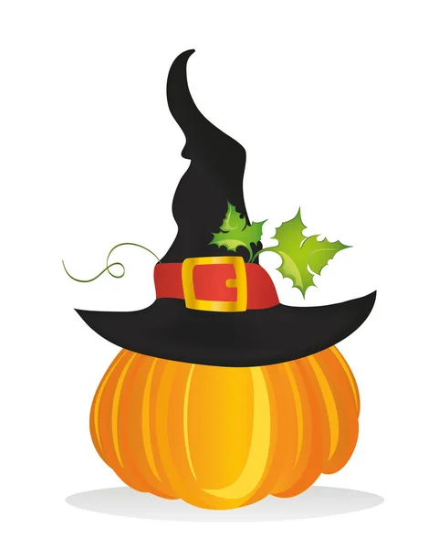 Halloween. Calabaza con sombrero de bruja. Vector. Tarjeta de felicitación o invitación — Vector de stock