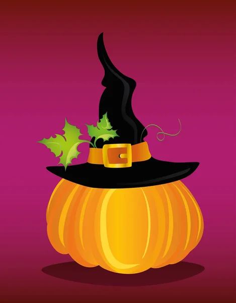 Halloween. Calabaza con sombrero de bruja. Vector. Tarjeta de felicitación o invitación — Vector de stock