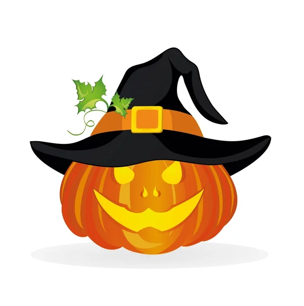 Halloween. De hoed van de heks op de pompoen. Vector. Wenskaart of uitnodiging voor een feest — Stockvector