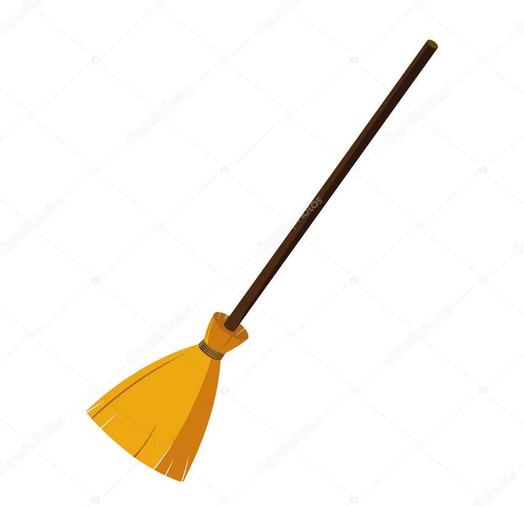 Halloween. Broom from branches on a wooden handle. An accessory 