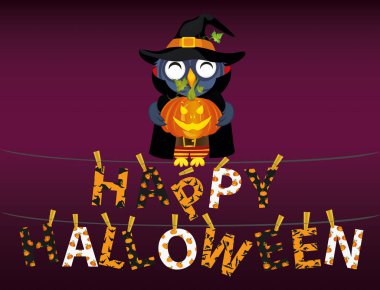 Baykuş kabak ile bir takım elbise cadı içinde bir ip harflerle oturur 