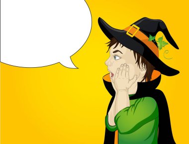 Halloween.Profile şapka ve cadı çok sürpriz küçük bir çocuk